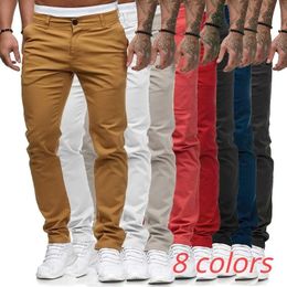 Mens Fashion Casual Simple Skinny Long Trouser Cargo Pants Slim Fit Solid Color Straight Pants 240408