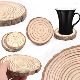 Decorative Figurines Rustic Natural Wooden Log Slice Cup Mat Tea Coffee Mug Drinks Round Holder Pine Tree Table Decor Wedding