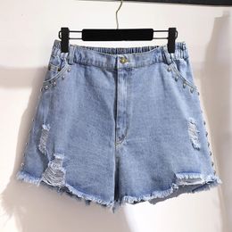 Plus Size 9XL 5XL denim shorts women loose summer allmatch large size wide leg pants Elastic Waist 150KG 240409