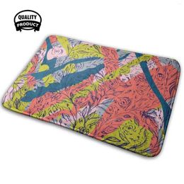 Carpets Colour Walk 3D Soft Non-Slip Mat Rug Carpet Cushion Flowers Ink Summer Tropical Seaside Blue Coral Pink Roses Floral Graffiti