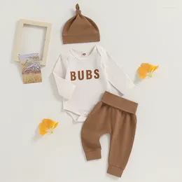 Clothing Sets Infant Baby Boy Jumpsuit Outfits Letter Print Long Sleeve Romper Solid Colour Pants Knotted Hat