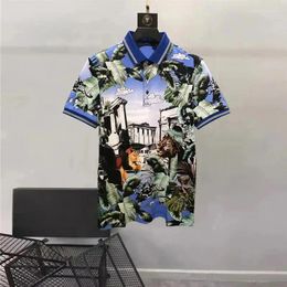 Men's Polos Europe And The United States 2024 Summer Lapel Short Sleeve City Landscape Print Fashion Casual T-shirt