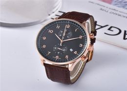 luxury popular portuguese brand multifunction automatic calendar sapphire mirror ultrathin watch body leather strap quartz movemen3972034