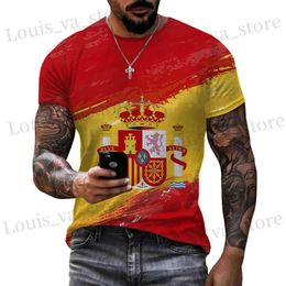 Men's T-Shirts Summer Unisex Spain Flag and Cute 3D Print T-Shirt Men Casual Spain Tshirt Funny Short Slve Oversized Breathable Sports Tops T240419
