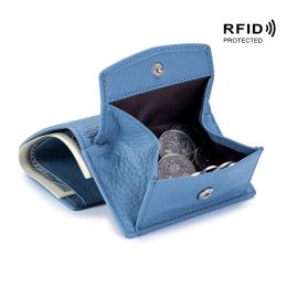 Wallets Genuine Leather RFID Short Wallets First Layer Cowhide Card Holder Small Storage Coin Purse Bag Clutch Clip Pouch For Men Women