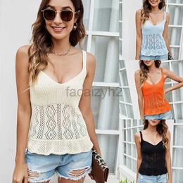 Women's T Shirt sexy Tees Hollow knit camisole vest 2024 summer sexy women's top V-neck bm style camisole Plus Size tops