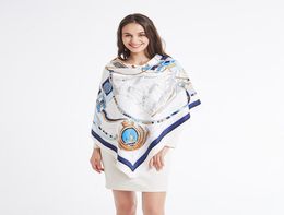 New Twill Silk Scarf Women ShawlWrap Fashion Sailboat Printing Hijab Square Scarves Female Foulard Beach Towel Bandana 130130cm6084259