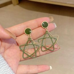 Stud Earrings 2024 Style Vintage Green Star Double Layer Hollow Out Women's Luxury Fashion All-match Jewelry Gift Trend