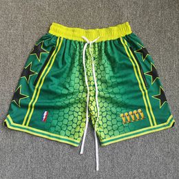 Trillest Bryant Mamba Snake Pattern Printed Gradient Green Five Championship Edition Basketball Shorts with Zipper Pockets 240416