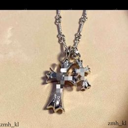 Chrome Hesrts Necklace Jewelry Designer Necklace Double Layer Cross Necklace Women's Light Luxury Design High Sense Men's Long Sweater Chain Hearts Necklace 732