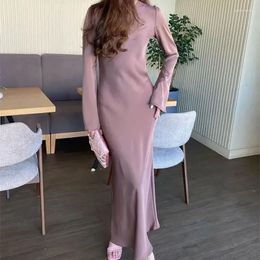 Casual Dresses 2024 Fashion Slim Maxi Dress For Women Long Sleeve High Waist Elegant Solid Party Luxury Ladies Autumn
