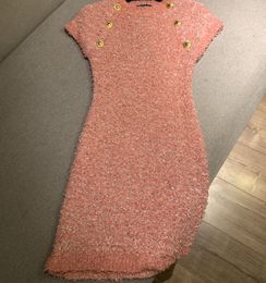 Women's pink woven dress Metallic button stretch party sexy dress One Size Clothing Y739#