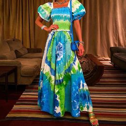 Eleganti abbigliamento da donna Summer Maniche a bolle Digital Printing Sleming Slieming Sexy Long Dress
