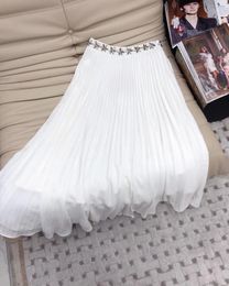 Skirts 2024 Summer Women Casual Diamonds Pleated Midi Skirt For Female 2 Colour Gdnz 3.20