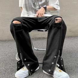 Men's Jeans Men Flared Trousers High Street Style Summer With Ripped Holes Wide Leg Design Solid Colour For A