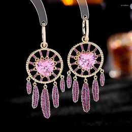 Dangle Earrings Fashion High-end Heavy Industry For Women Exquisite Heart Shaped Retro Feather Tassel Birthday Gift
