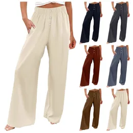 Women's Pants Multi Colors Cotton Linen For Women Buttons Up High Waisted Wide Leg Harajuku Casual Baggy Palazzo Trousers