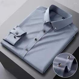 Men's Dress Shirts Business Fashion Long Sleeve Shirt Solid Colour Casual Micro Stretch Formal Drill Collar High Quality Luxury Clothes