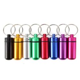 Alloy Boxes Waterproof 17X48mm Aluminum Metal Pill Box Case Keyring Key Chain Ring Medicine Storage Organizer Bottle Holder Container U0304