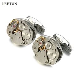 est Watch Movement Cufflinks for immovable Stainless Steel Steampunk Gear Watch Mechanism Cuff links for Mens Relojes gemelos 240412