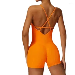 Active Sets Fitness Seamless Bodysuit Women Backless One-piece Yoga Jumpsuit Shorts Suit Workout Set Sports Gym Romper Activewear