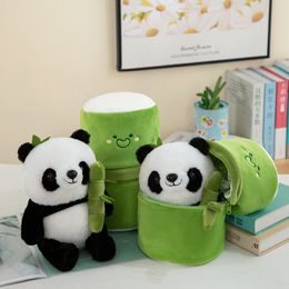 Bamboo tube panda plush toy cute pillow holding bamboo doll simulation panda doll birthday gift