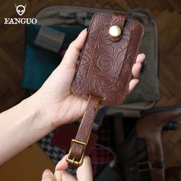 Retro Genuine Leather Luggage Tag Cow Leather For Suitcase Baggage Handbag Tags Travel Bag Label Tag Gift 240418