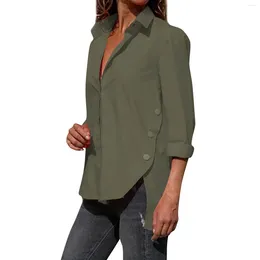Women's T Shirts Fashion Solid Colour V-Neck Side Button Long Sleeve Irregular Split Top Women Blouse 2024 Shirt For Y2k