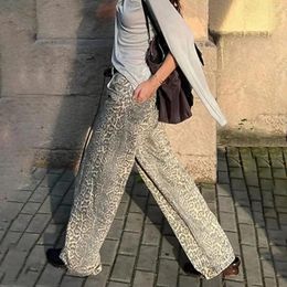 Women's Jeans Denim Pants Leopard Print Wide Leg For Women Men Retro Streetwear Trousers With Hop Pockets