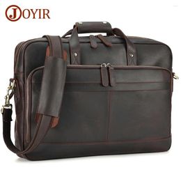 Briefcases JOYIR Crazy Horse Leather Messenger Bag For Men 17" Laptop Business Travel Office Briefcase With Luggage Strap Shoulder