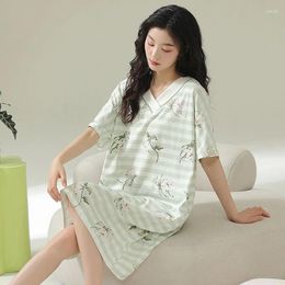 Women's Sleepwear Pyjama Dresses Women Summer Pure Cotton Thin Pullover Sleepshirts Short Sleeved Casual Loose Fitting Oversized Home