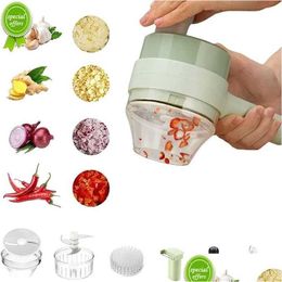 Fruit Vegetable Tools 4 In 1 Electric Garlic Masher Cutter Mtifunctional Usb Charging Slicer Chopper Food Slice Kitchen Tool Drop Dhz23