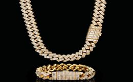 18mm 1624inch Gold Silver Colours Ice Out CZ Stone Cuban Chain Necklace Bracelet Rapper Street Jewellery for Men5514512