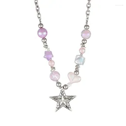 Chains Bohemian Beaded Necklace Heart Star Colored Bead High-Grade Crystal Summer Resin Jewelry