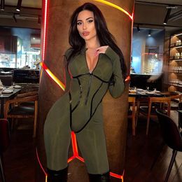 Women's Jumpsuits Jumpsuit Fashion 2024 Sexy Sports Leather Ribbon Split Line Long Sleeve Zipper Skinny Hip Raise