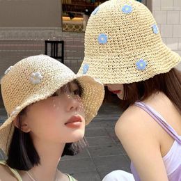 Berets 2024 Beach Korean Straw Hat Summer Women Visor Bucket Fisherman Hand Weaving Panama Girl FishingSun Hats For