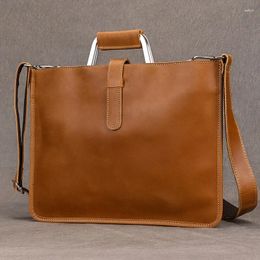 Briefcases Vintage Style Handbags For Men 2024 Designer Luxury Slim Briefcase Bag Shoulder Genuine Leather Men's Working Tote Bags Male