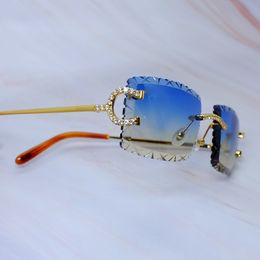 Moissanite Sunglasses Diamond Cut Wire C Designer Carter Sun Glasses Vintage Luxury Eyewear Frame Men And Women Shades Shark Cuts