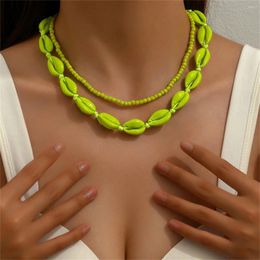Choker Bohemia Small Beads Shell Necklace For Women Elegant White Green Minimalist Short Chain Summer Beach Party Jewellery