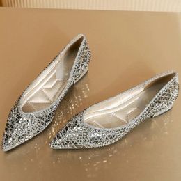 Dress Shoes Women 3cm High Heels Luxury Nightclub Lady Sparkly Sequin Crystal Outside Pumps Female Fashion Shallow Pointed Toe