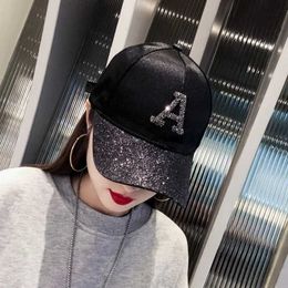 Ball Caps Fashion Shiny Letter A Baseball Cap Women Girl Silk Satin Spring Summer Snapback Hats Outdoor Sports Hip Hop Sun Hats Female