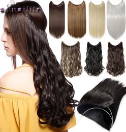 2019 20 Inches 100 Real Natural Invisible Wire In Synthetic Hair Extensions No Clip With Secrect Line Easy8273185