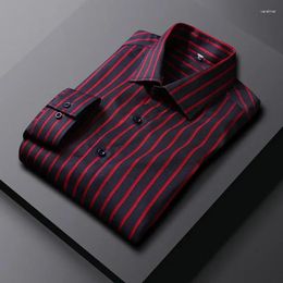 Men's Dress Shirts Handsome Smart Casual Long Sleeve Striped Shirt Regular-fit Anti-wrinkle Work 4XL 5XL