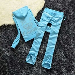 2024 Kadınlar İki Parçalı Pantolon Veet Sulu Trailsuit Kadın Coutoure Set Track Suit Couture Juciy Coture Sweatsuits Mektuplar Kapşonlu Kapşonlu Gevşek 696