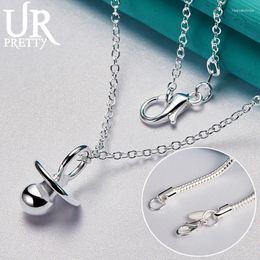 Pendants URPRETTY 925 Sterling Silver Cute Pacifier Pendant Necklace 16/18/20/22/24/26/28/30 Inch Chain For Woman Wedding Jewelry