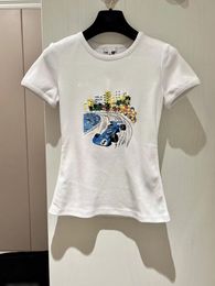 Women's T-Shirt Desunger Fashion T-shirts for Women with Car Pattern Summer White Tops