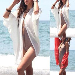 Women's Blouses Casual Beach Blouse Solid Color Shirt Loose Top Long Sleeve Lapel Woman Cover Ups Cardigan Mid Clothing Vacation Wear