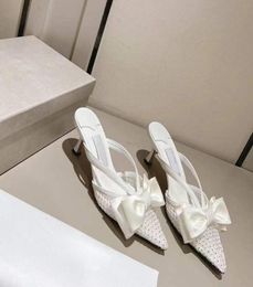 Elegant Women Designer Shoes Crystal Bow Sandals Black Styles High Heels Leather Pumps Rubber Wedding Party Dress Ladies size 3546399649
