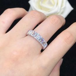 Solitaire Ring Solid 14K White Gold AU585 Platinum PT950 Solitaire 50 points Ice Candy Emerald Cut Row Fashion Classic Ring for Women d240419