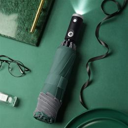 Automatic Umbrella With Reflective Stripe Reverse Led Light Umbrella Three Folding Inverted 10 Ribs without Battery